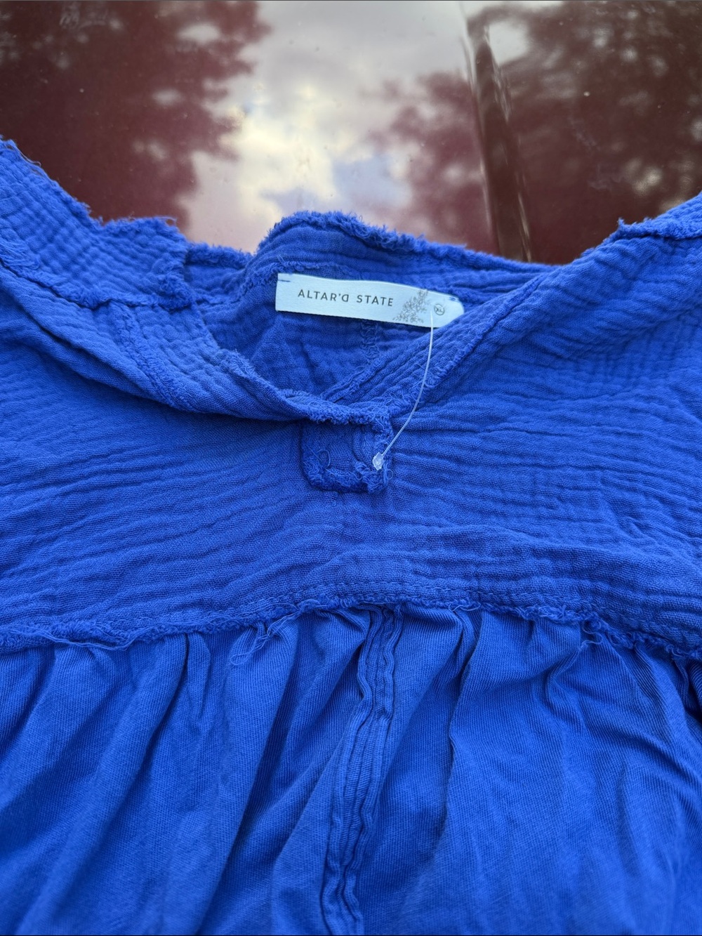 Altar'd State Cobalt Blue Gauze Peasant Top